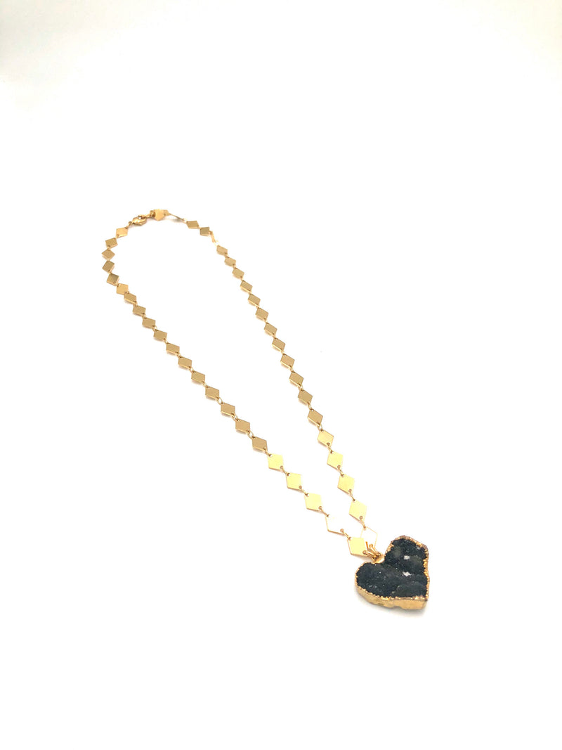 Dark Agate Druzy Heart Necklace