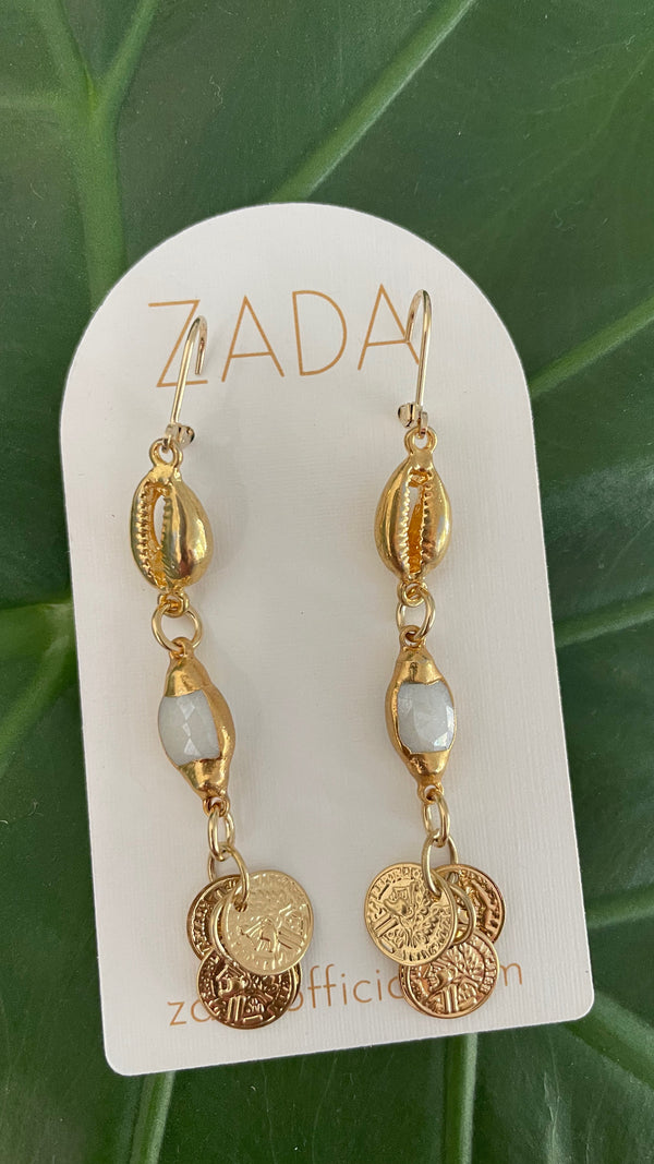 Cowry Shell & Moonstone Earrings