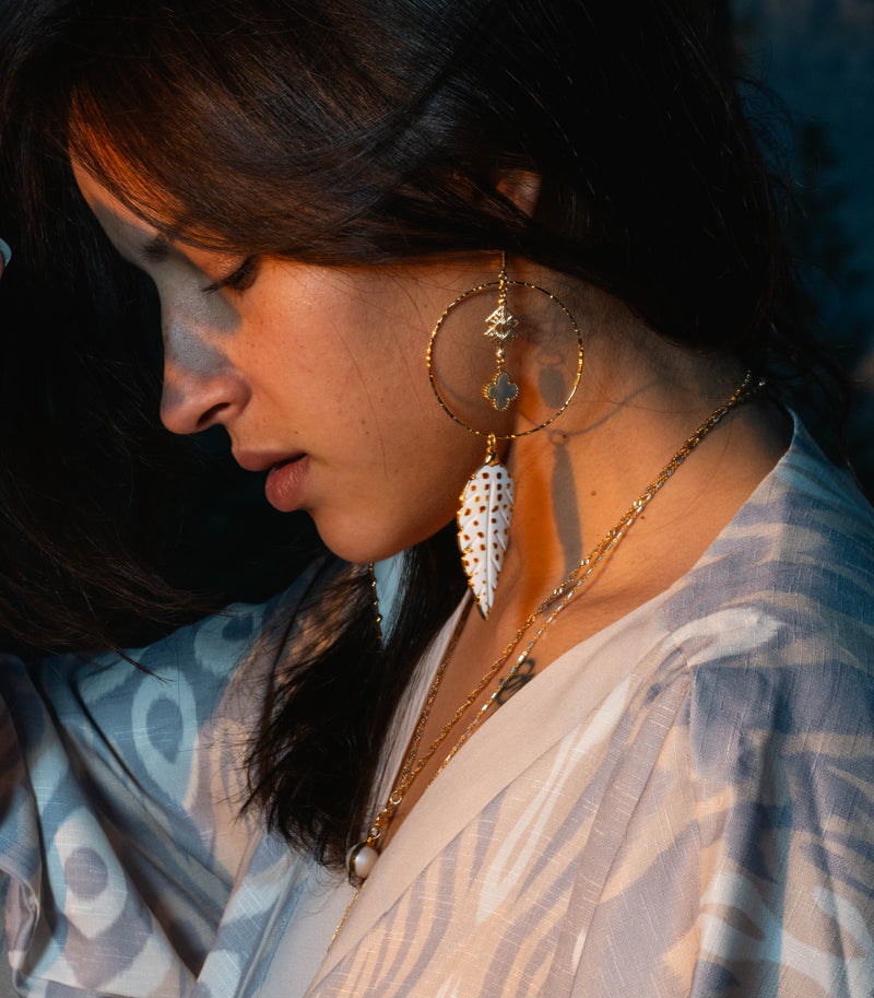 Mother Of Pearl Feather Dream Catcher Earrings
