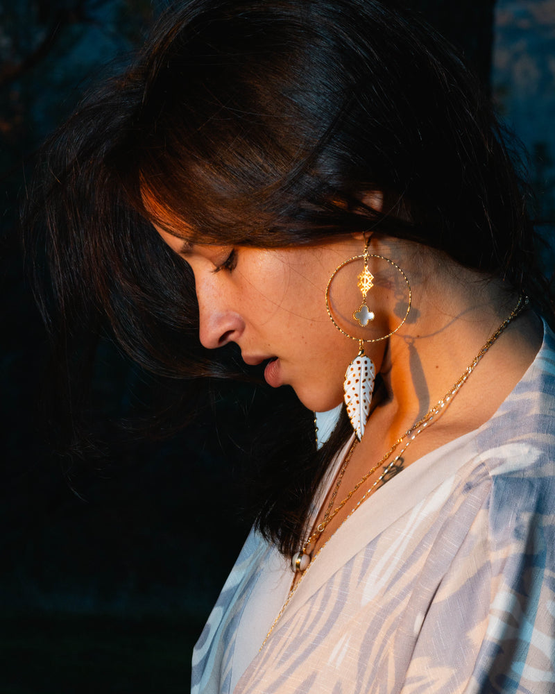 Mother Of Pearl Feather Dream Catcher Earrings