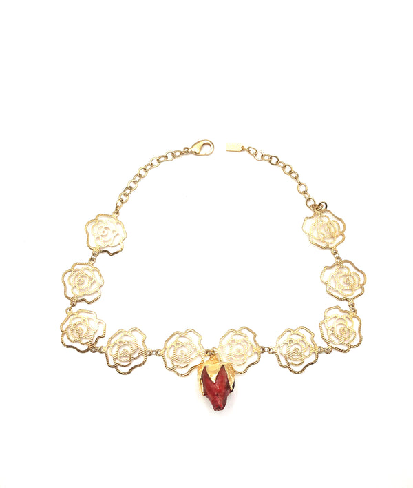 Rose Choker with Real Rose Dipped in Gold