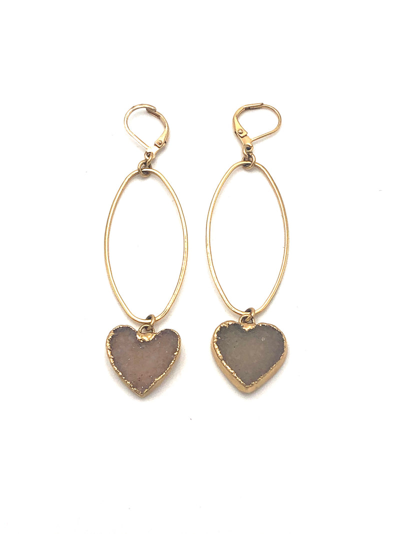 Agate Druzy Heart Earrings